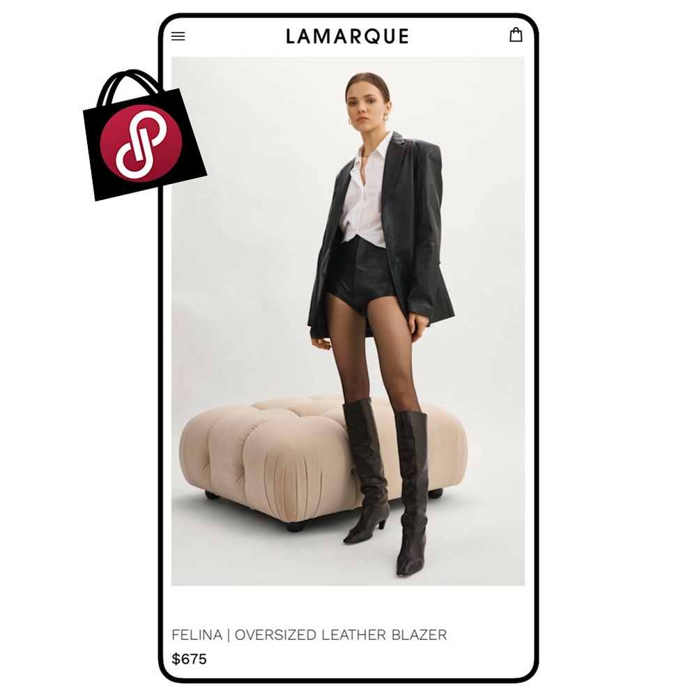 NWT Lamarque Black Felina Oversized Leather Blazer Size Large $675+